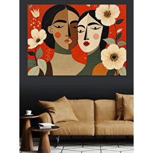 İki Kadın İllüstrasyonu Dekoratif Kanvas - Mdf Ahşap Tablo