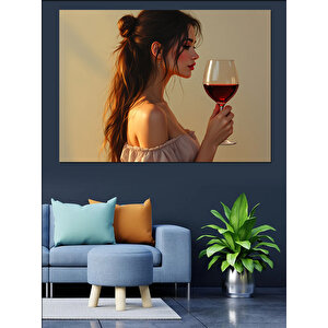 Kadehli Kadın Portresi Dekoratif Kanvas - Mdf Ahşap Tablo 100x140 cm