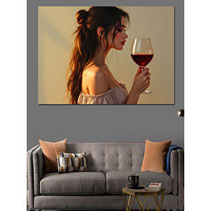 Kadehli Kadın Portresi Dekoratif Kanvas - Mdf Ahşap Tablo 100x140 cm