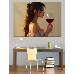 Kadehli Kadın Portresi Dekoratif Kanvas - Mdf Ahşap Tablo 100x140 cm