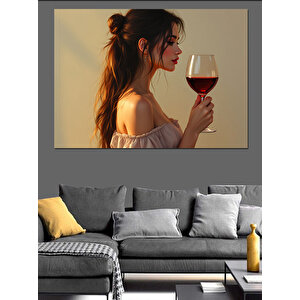 Kadehli Kadın Portresi Dekoratif Kanvas - Mdf Ahşap Tablo