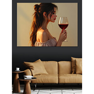 Kadehli Kadın Portresi Dekoratif Kanvas - Mdf Ahşap Tablo