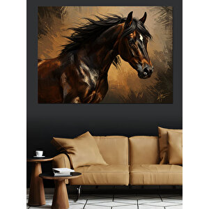 Şahane Siyah At Koşusu Dekoratif Kanvas - Mdf Ahşap Tablo 50x70 cm