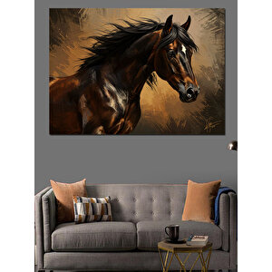 Şahane Siyah At Koşusu Dekoratif Kanvas - Mdf Ahşap Tablo 50x70 cm