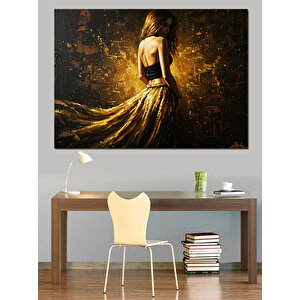 Altın Parlayan Kadın Dekoratif Kanvas - Mdf Ahşap Tablo