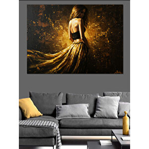 Altın Parlayan Kadın Dekoratif Kanvas - Mdf Ahşap Tablo