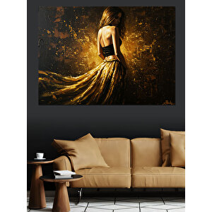 Altın Parlayan Kadın Dekoratif Kanvas - Mdf Ahşap Tablo 100x140 cm