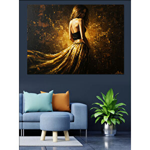 Altın Parlayan Kadın Dekoratif Kanvas - Mdf Ahşap Tablo 100x140 cm