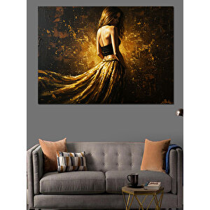 Altın Parlayan Kadın Dekoratif Kanvas - Mdf Ahşap Tablo 100x140 cm
