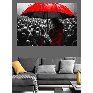Kırmızı Şemsiye Kadın Dekoratif Kanvas - Mdf Ahşap Tablo 35x50 cm