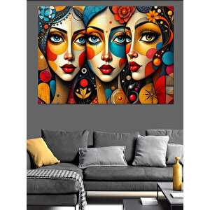 Renkli Maskeli Kadınlar Dekoratif Kanvas - Mdf Ahşap Tablo 35x50 cm