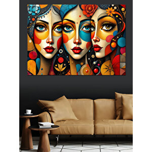 Renkli Maskeli Kadınlar Dekoratif Kanvas - Mdf Ahşap Tablo