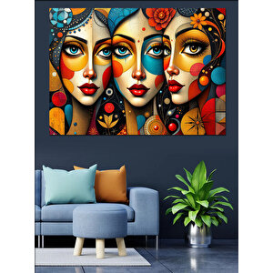 Renkli Maskeli Kadınlar Dekoratif Kanvas - Mdf Ahşap Tablo