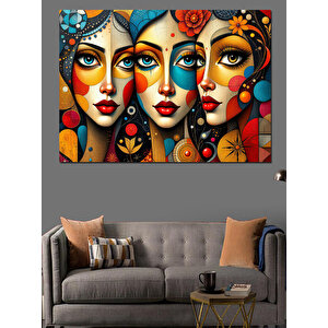 Renkli Maskeli Kadınlar Dekoratif Kanvas - Mdf Ahşap Tablo 70x100 cm