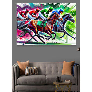 Renkli At Yarışı Dekoratif Kanvas - Mdf Ahşap Tablo 100x140 cm