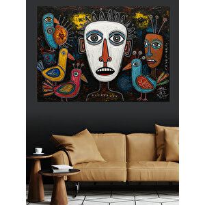 Soyut Maske Renkli Surat Dekoratif Kanvas - Mdf Ahşap Tablo 100x140 cm
