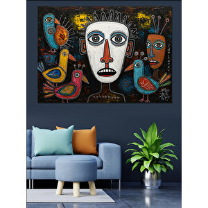 Soyut Maske Renkli Surat Dekoratif Kanvas - Mdf Ahşap Tablo 100x140 cm