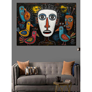 Soyut Maske Renkli Surat Dekoratif Kanvas - Mdf Ahşap Tablo 100x140 cm