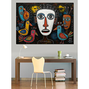 Soyut Maske Renkli Surat Dekoratif Kanvas - Mdf Ahşap Tablo