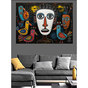 Soyut Maske Renkli Surat Dekoratif Kanvas - Mdf Ahşap Tablo