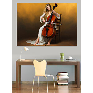 Çello Çalan Kadın Dekoratif Kanvas - Mdf Ahşap Tablo 50x70 cm