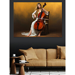 Çello Çalan Kadın Dekoratif Kanvas - Mdf Ahşap Tablo 50x70 cm