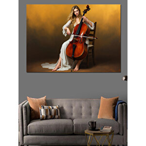 Çello Çalan Kadın Dekoratif Kanvas - Mdf Ahşap Tablo
