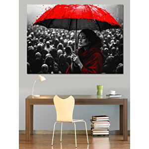 Kırmızı Şemsiye Kadın Dekoratif Kanvas - Mdf Ahşap Tablo 70x100 cm