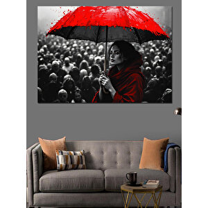 Kırmızı Şemsiye Kadın Dekoratif Kanvas - Mdf Ahşap Tablo