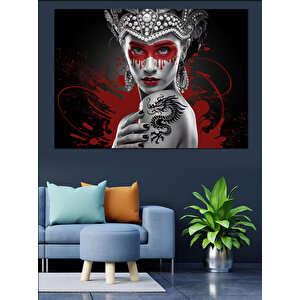 Kırmızı Maskeli Kadın Dekoratif Kanvas - Mdf Ahşap Tablo