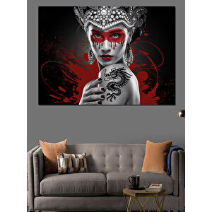 Kırmızı Maskeli Kadın Dekoratif Kanvas - Mdf Ahşap Tablo