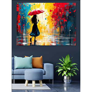 Yağmurda Kadın Dekoratif Kanvas - Mdf Ahşap Tablo