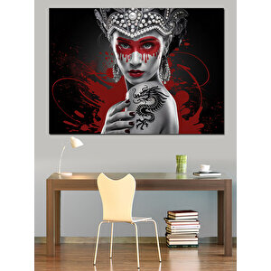 Kırmızı Maskeli Kadın Dekoratif Kanvas - Mdf Ahşap Tablo 100x140 cm