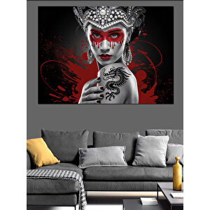 Kırmızı Maskeli Kadın Dekoratif Kanvas - Mdf Ahşap Tablo 100x140 cm