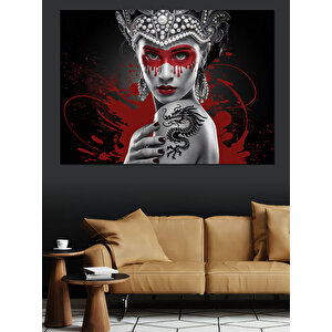 Kırmızı Maskeli Kadın Dekoratif Kanvas - Mdf Ahşap Tablo 100x140 cm