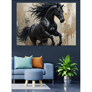 Koşan Siyah At Tablosu Dekoratif Kanvas - Mdf Ahşap Tablo 25x35 cm