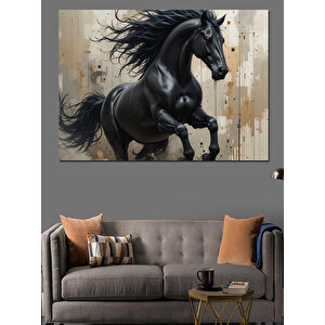 Koşan Siyah At Tablosu Dekoratif Kanvas - Mdf Ahşap Tablo 25x35 cm