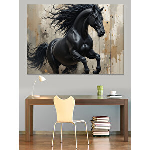 Koşan Siyah At Tablosu Dekoratif Kanvas - Mdf Ahşap Tablo 25x35 cm
