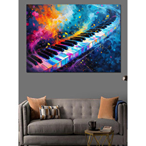 Renkli Fırça Darbeli Piyano Dekoratif Kanvas - Mdf Ahşap Tablo