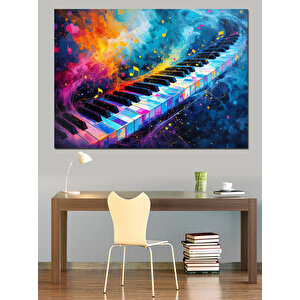 Renkli Fırça Darbeli Piyano Dekoratif Kanvas - Mdf Ahşap Tablo 100x140 cm