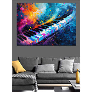 Renkli Fırça Darbeli Piyano Dekoratif Kanvas - Mdf Ahşap Tablo 100x140 cm