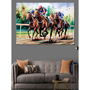 At Yarışında Hızlı Jokeyler Dekoratif Kanvas - Mdf Ahşap Tablo 50x70 cm