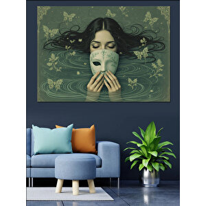 Maske Tutan Siyah Saçlı Kadın Dekoratif Kanvas - Mdf Ahşap Tablo 50x70 cm