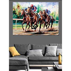 At Yarışında Hızlı Jokeyler Dekoratif Kanvas - Mdf Ahşap Tablo