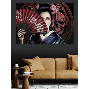 Maskeli Kadın Geisha Dekoratif Kanvas - Mdf Ahşap Tablo 100x140 cm