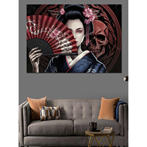 Maskeli Kadın Geisha Dekoratif Kanvas - Mdf Ahşap Tablo