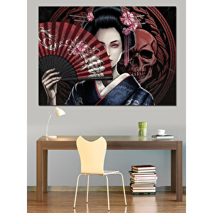 Maskeli Kadın Geisha Dekoratif Kanvas - Mdf Ahşap Tablo