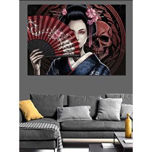 Maskeli Kadın Geisha Dekoratif Kanvas - Mdf Ahşap Tablo 35x50 cm