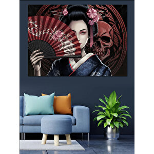 Maskeli Kadın Geisha Dekoratif Kanvas - Mdf Ahşap Tablo 35x50 cm