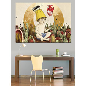 Çocuk Ve Maskeler Dekoratif Kanvas - Mdf Ahşap Tablo 35x50 cm